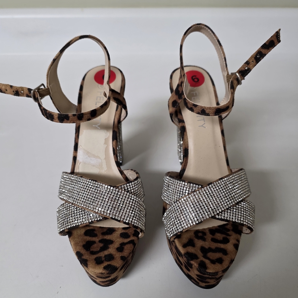 Silver and brown leopard print platform sandals with rhinestone straps #glamour - Picture 2 of 5